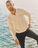 Buttonless Long Sleeve Cotton Knit Polo - Ecru