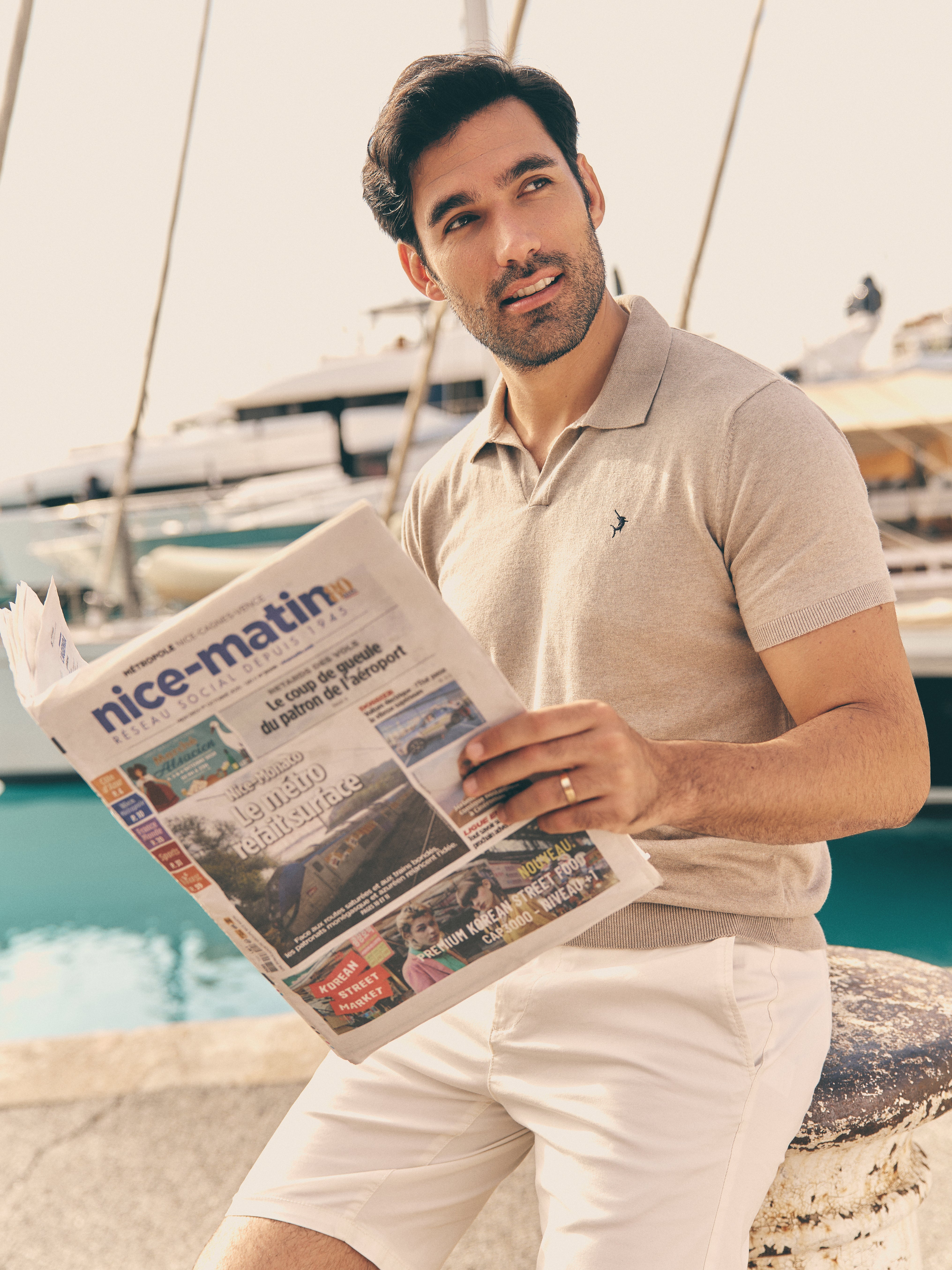 Buttonless Cotton Knit Polo Shirt - Fawn