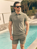 Classic Fit Towelling Polo - Olive