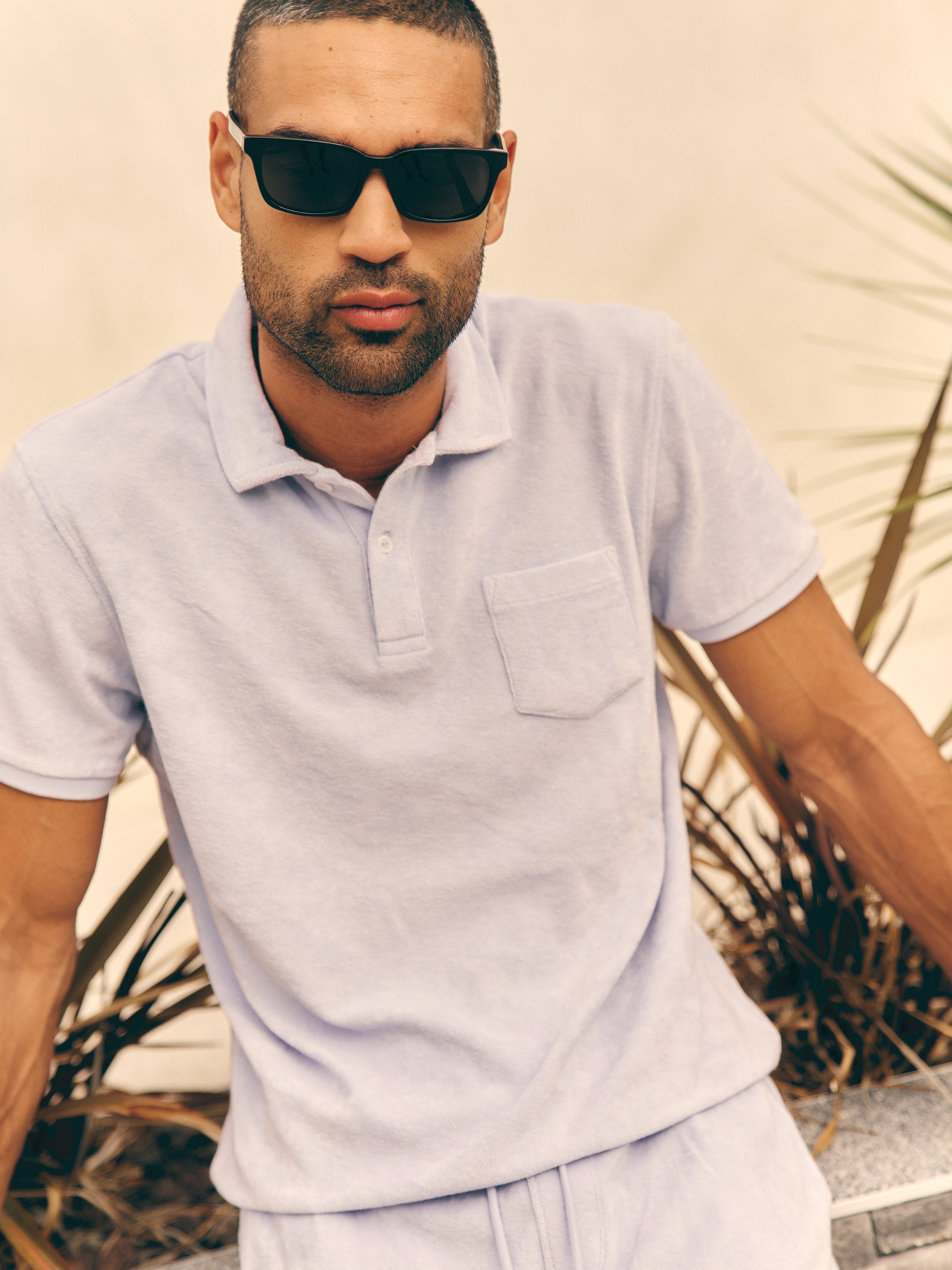 Classic Fit Towelling Polo - Lavender