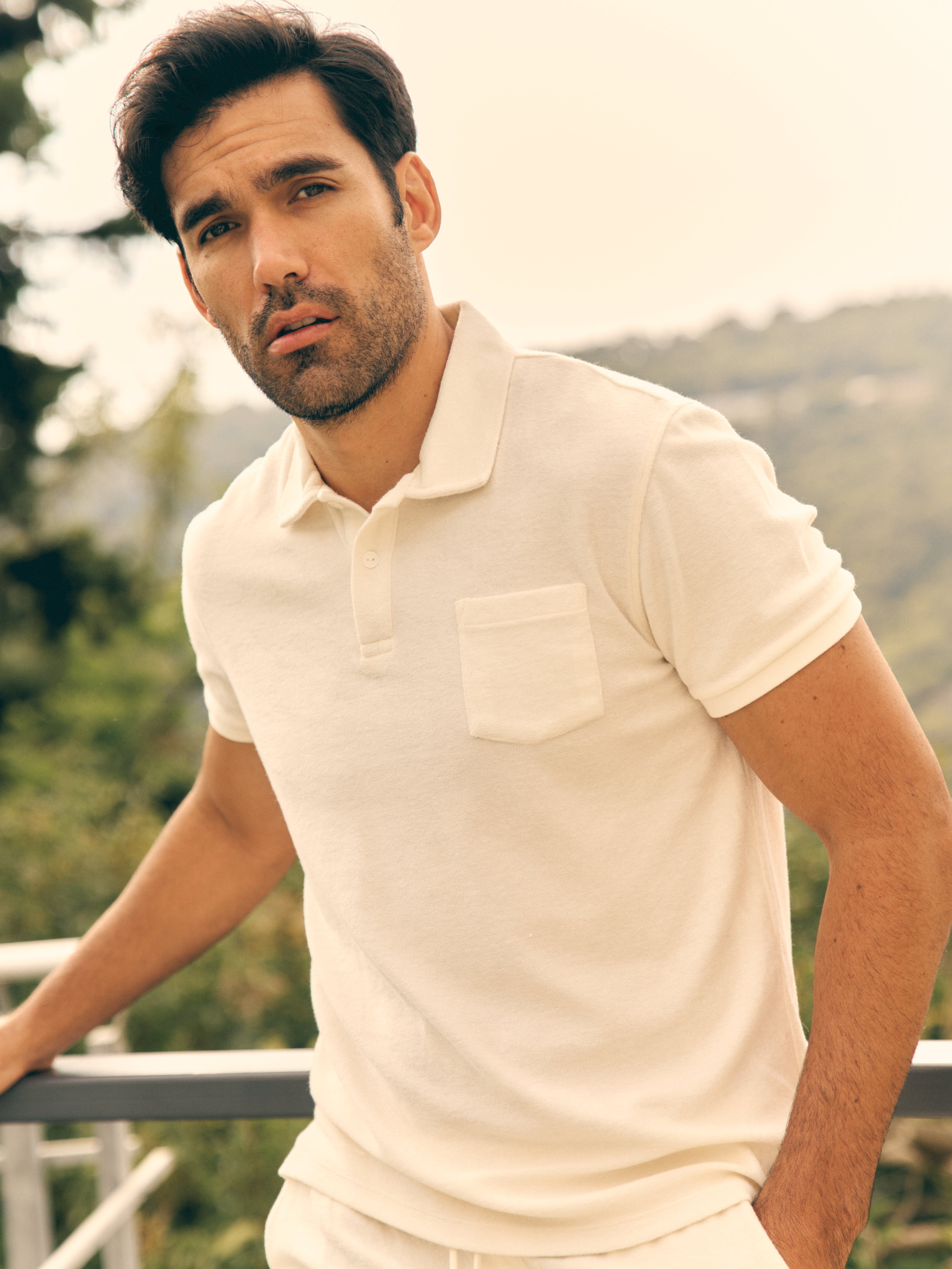 Classic Fit Towelling Polo - Ecru