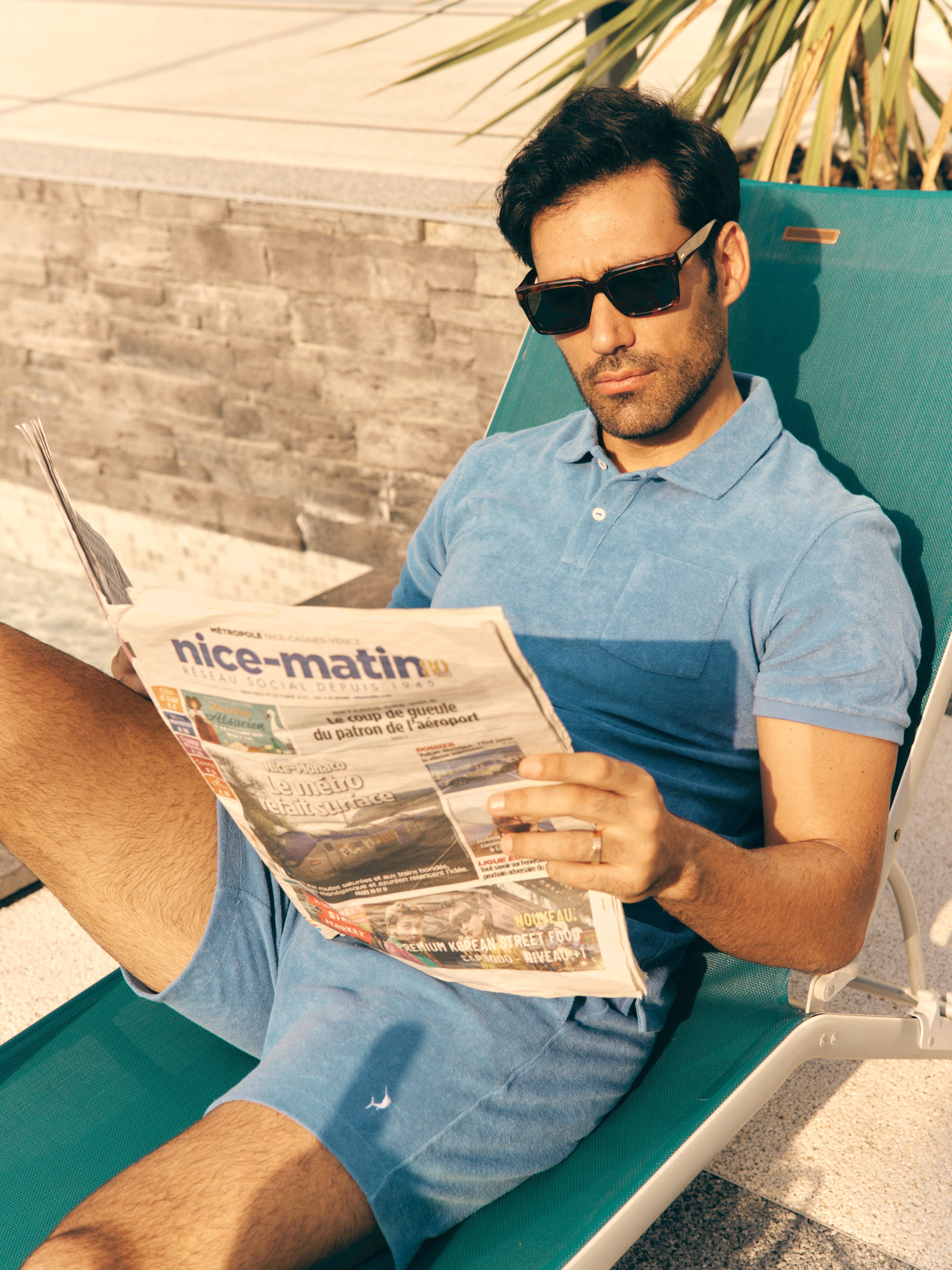 Classic Fit Towelling Polo - Marine Blue