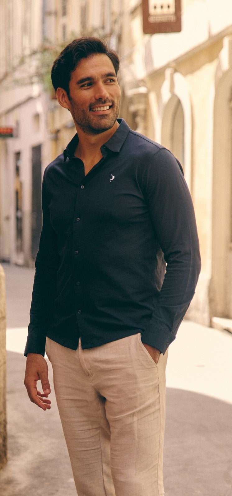 Espadon Cotton Jersey Shirt - Navy