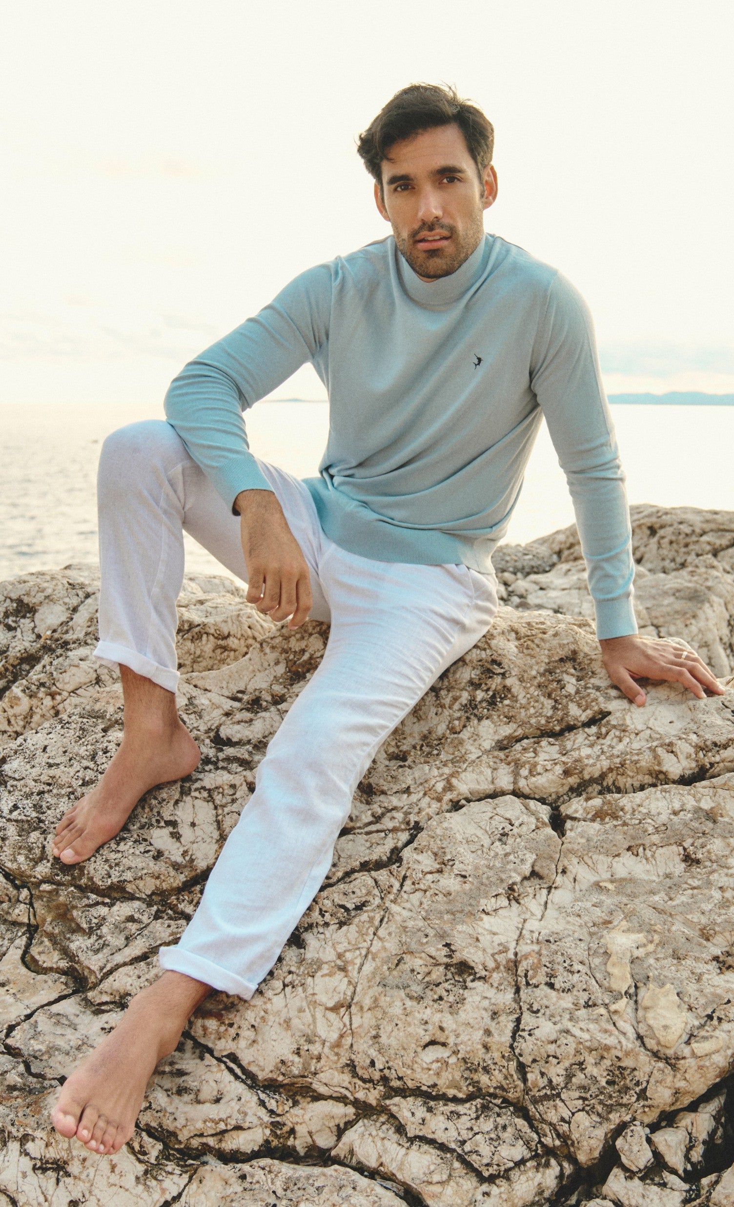 Mock Turtle Neck Jumper - Chalk Blue